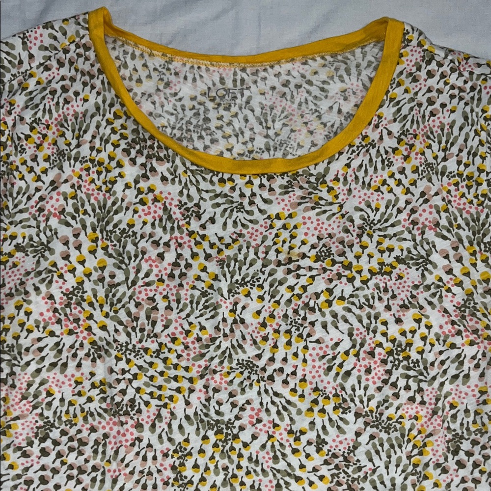 LOFT Multicolor Patterned Top with Yellow Trim
